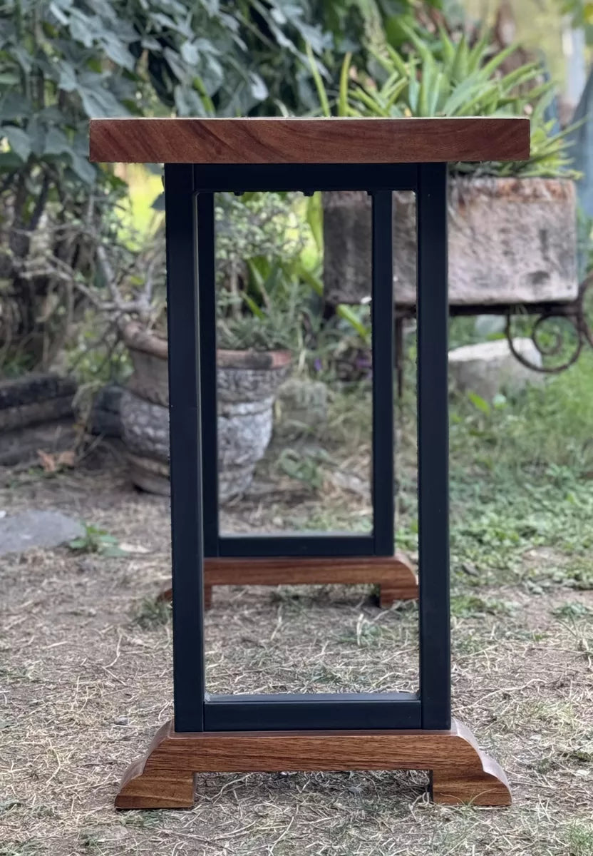 Beautiful Wrought Iron and Parota Antique Style Credenza Table.