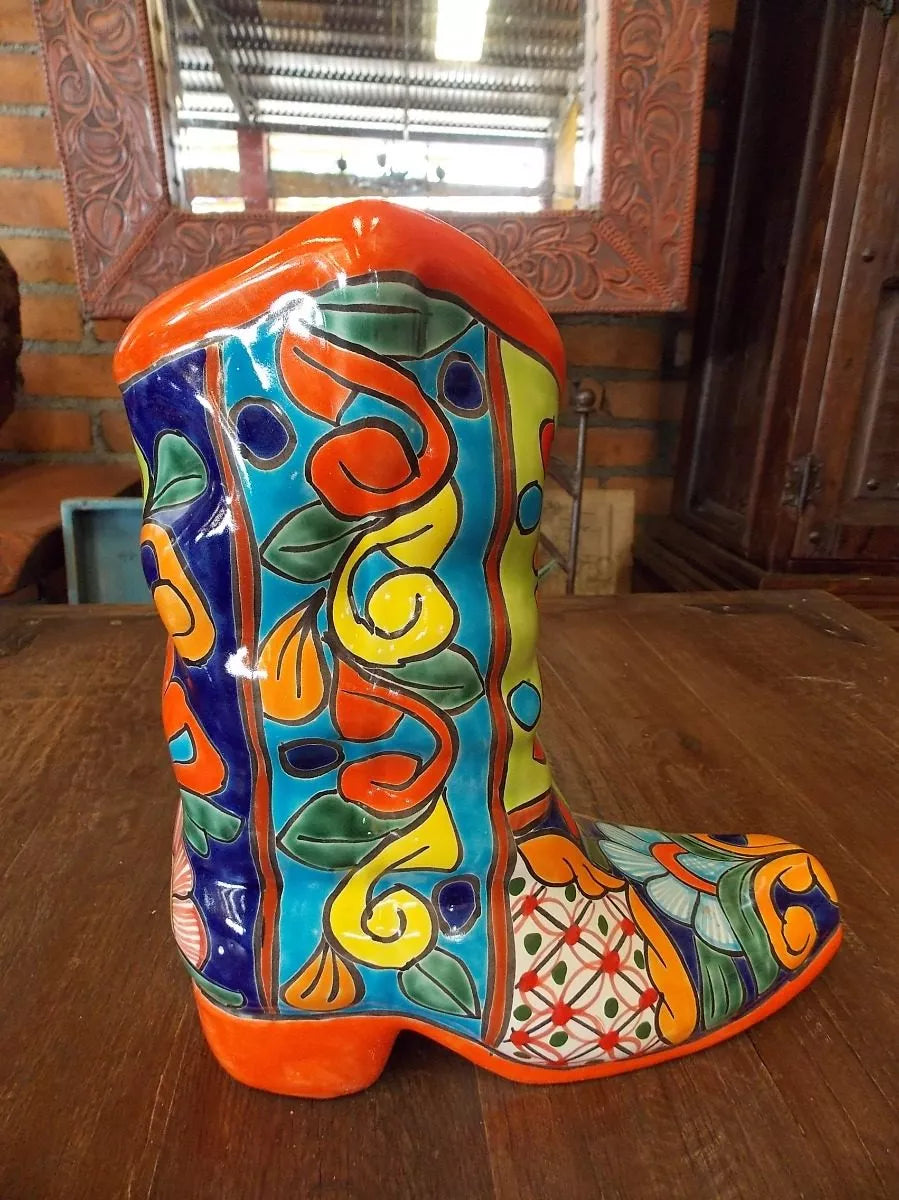Fine Talavera Boot Handcrafted Pot.
