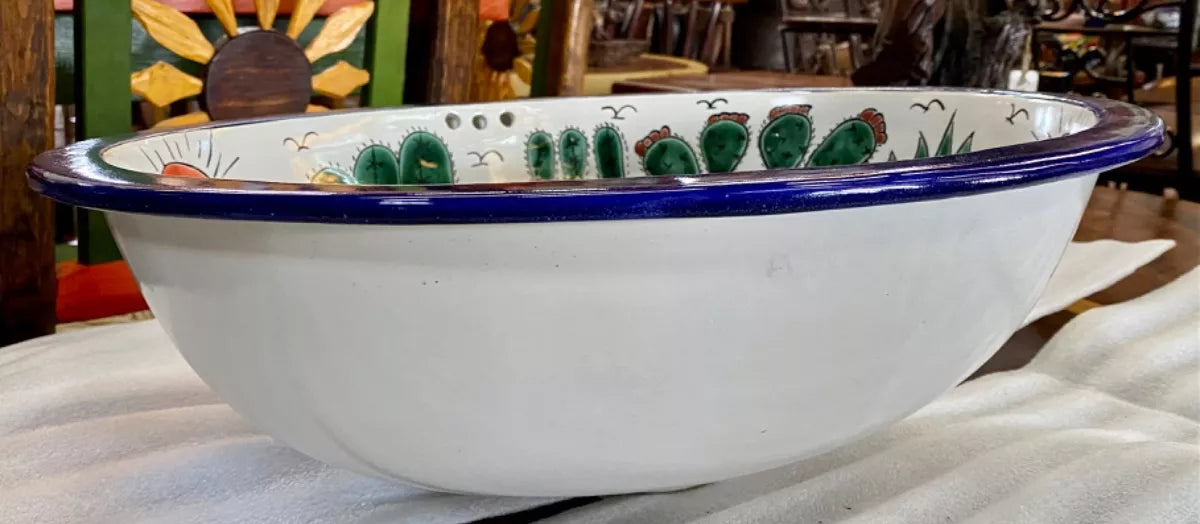 Lavabo Ovalin Artesanal Grande Talavera Estilo Antiguo Oeste