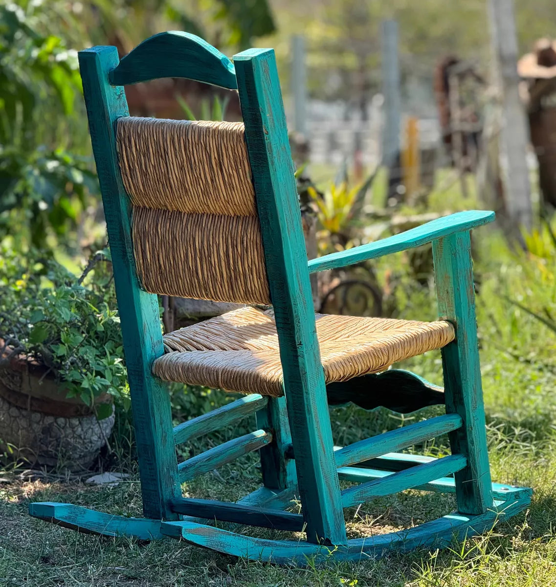 Vintage Turquoise Style Sustainable Wooden Rocking Chair.