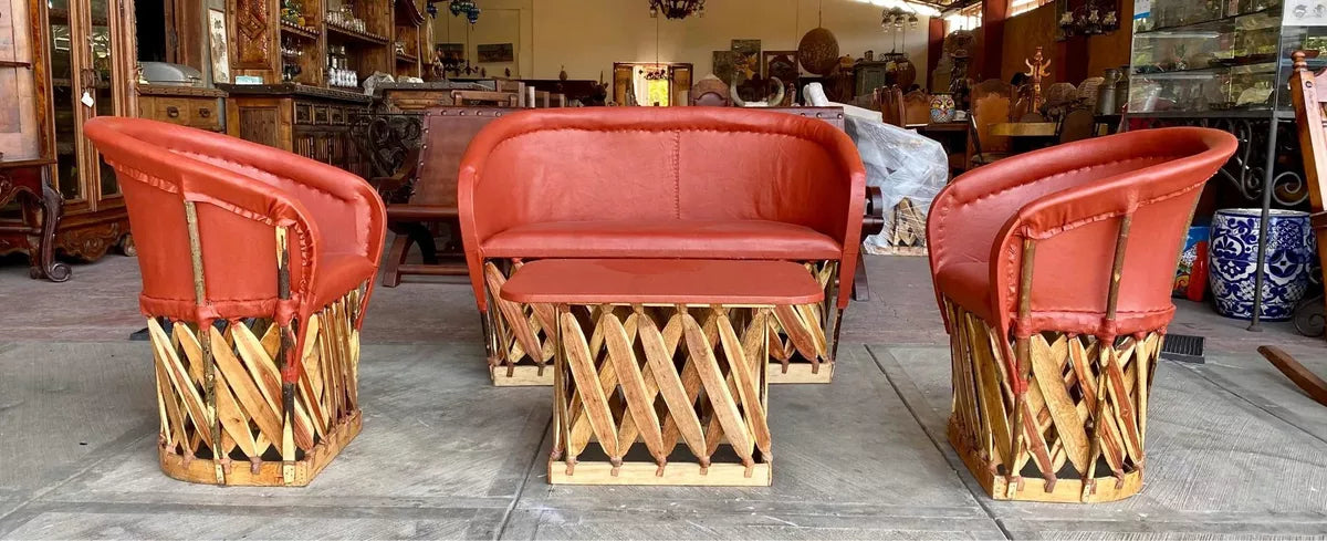 Equipal Handcrafted Room Made of Wood and Leather in an Antique Style.