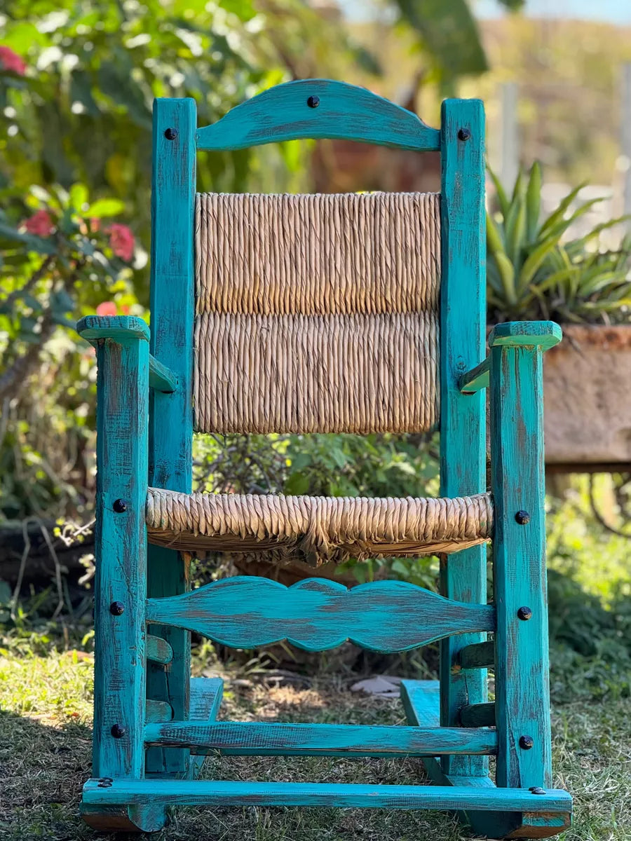 Vintage Turquoise Style Sustainable Wooden Rocking Chair.