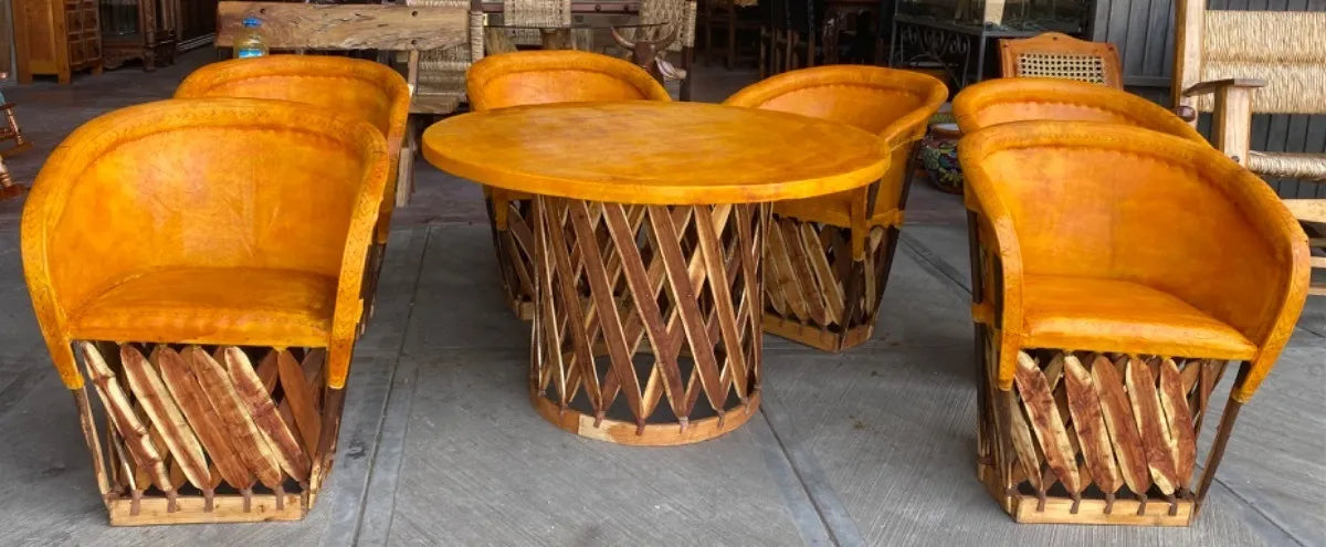 Equipal Dining Room 6 Chairs Pyrography Antique Style.