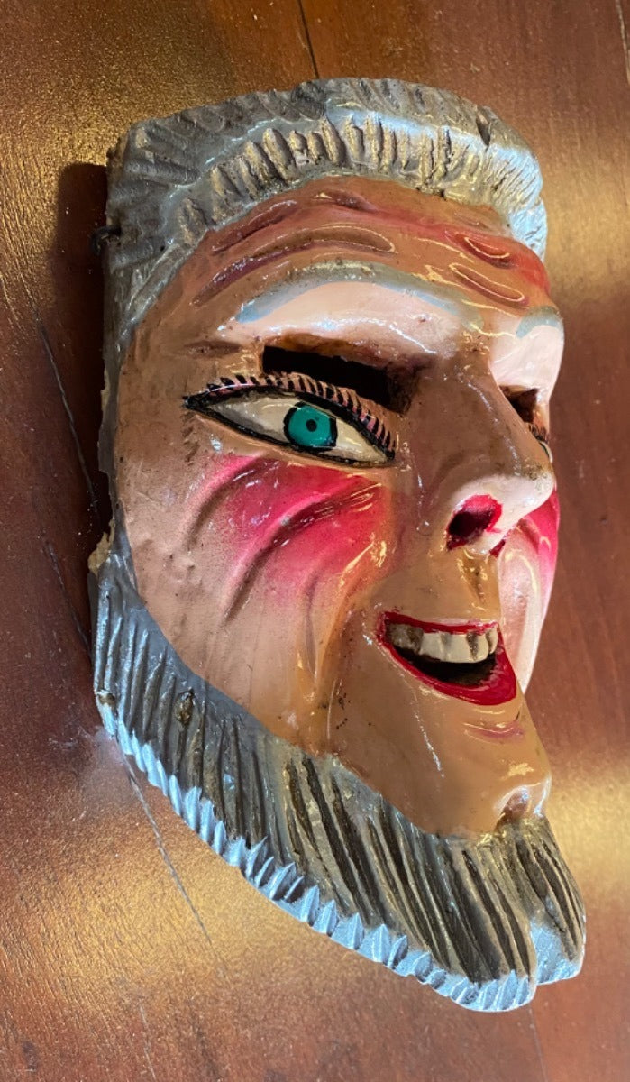 Antique Traditional Old Man Wooden Mask Hand Painted (Used)