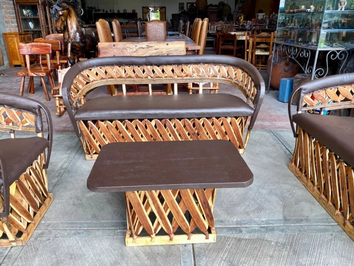 Equipal Wood and Leather Handcrafted Room in Antique Stakes Style