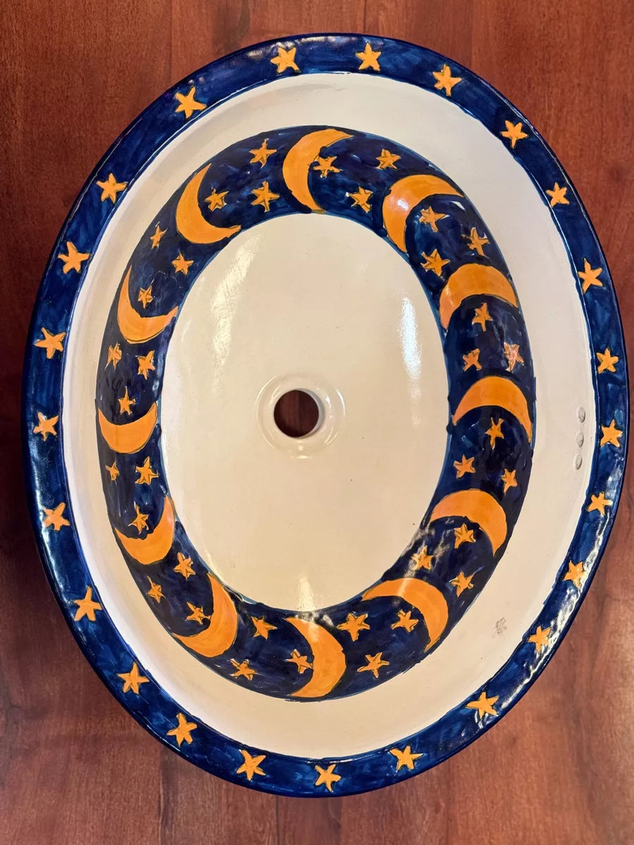 Lavabo Ovalin Gigante Artesanal Talavera Estilo Antiguo Luna