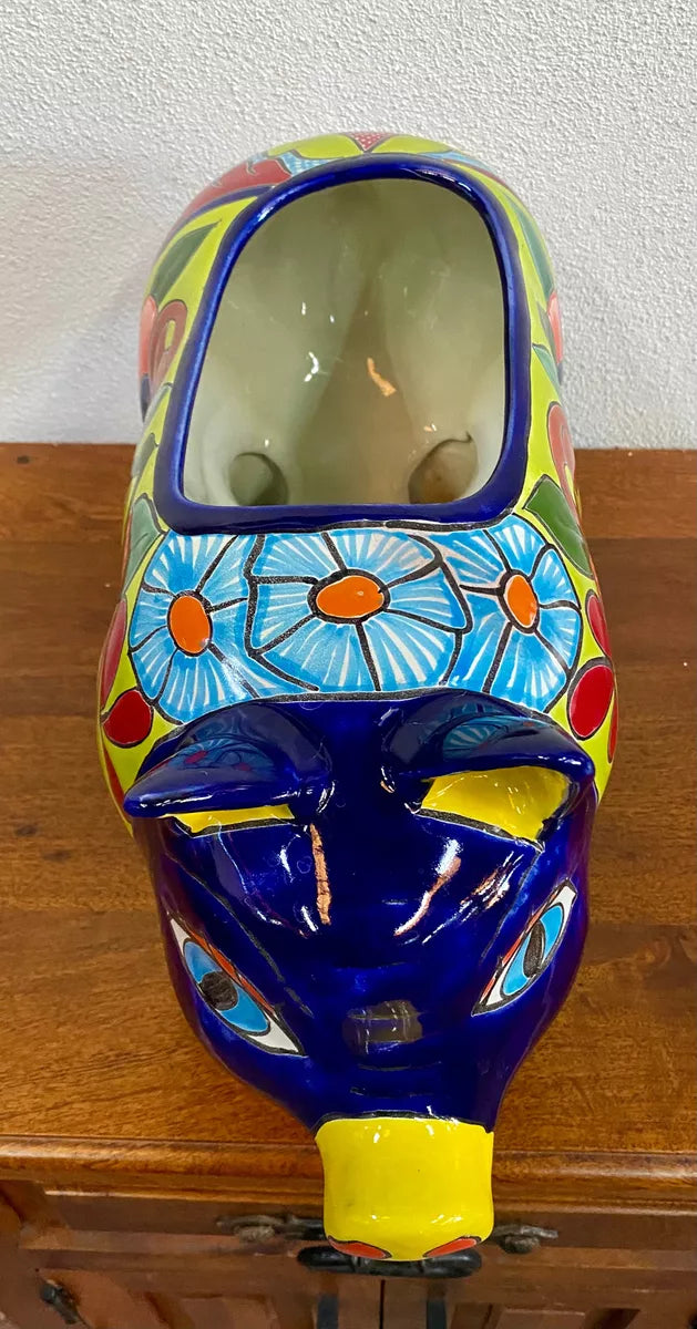 Bella Maceta Cerdo Exclusivo En Talavera Fina Estilo Antiguo