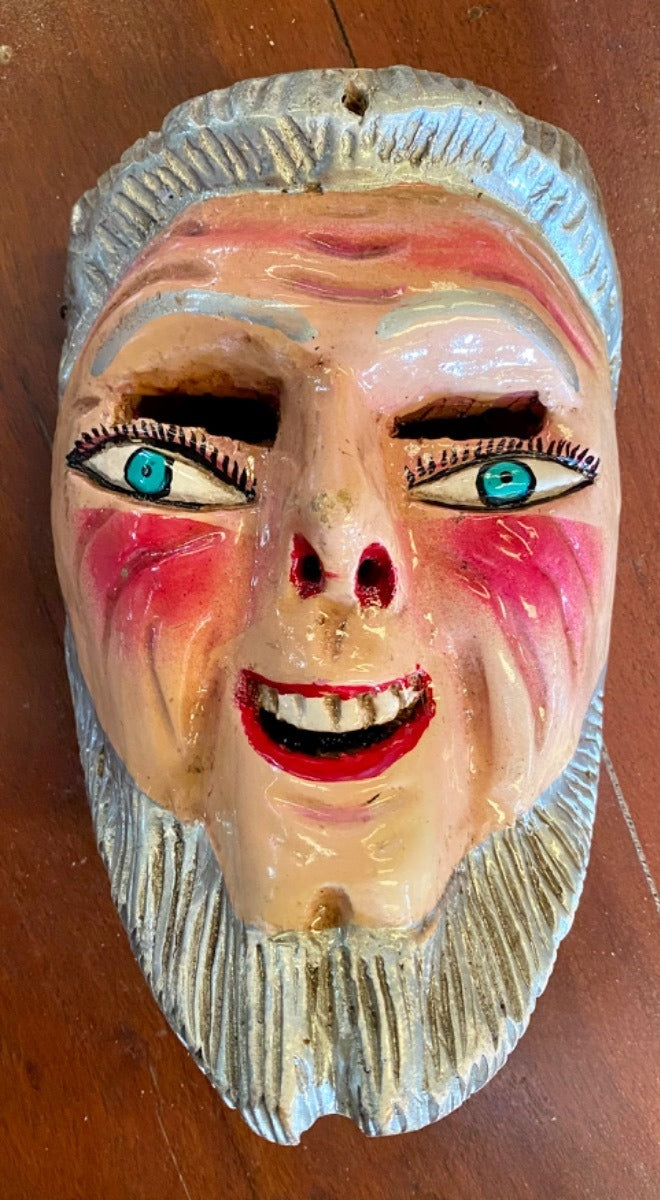 Antique Traditional Old Man Wooden Mask Hand Painted (Used)