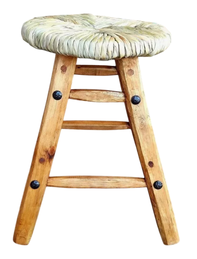 Par De Banco Artesanal. Madera Y Tejido Con Tule Estilo Antiguo.