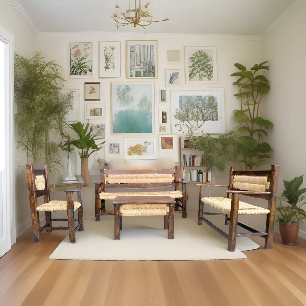 Handcrafted Room Sustainable Wood and Antique Style Fabric.