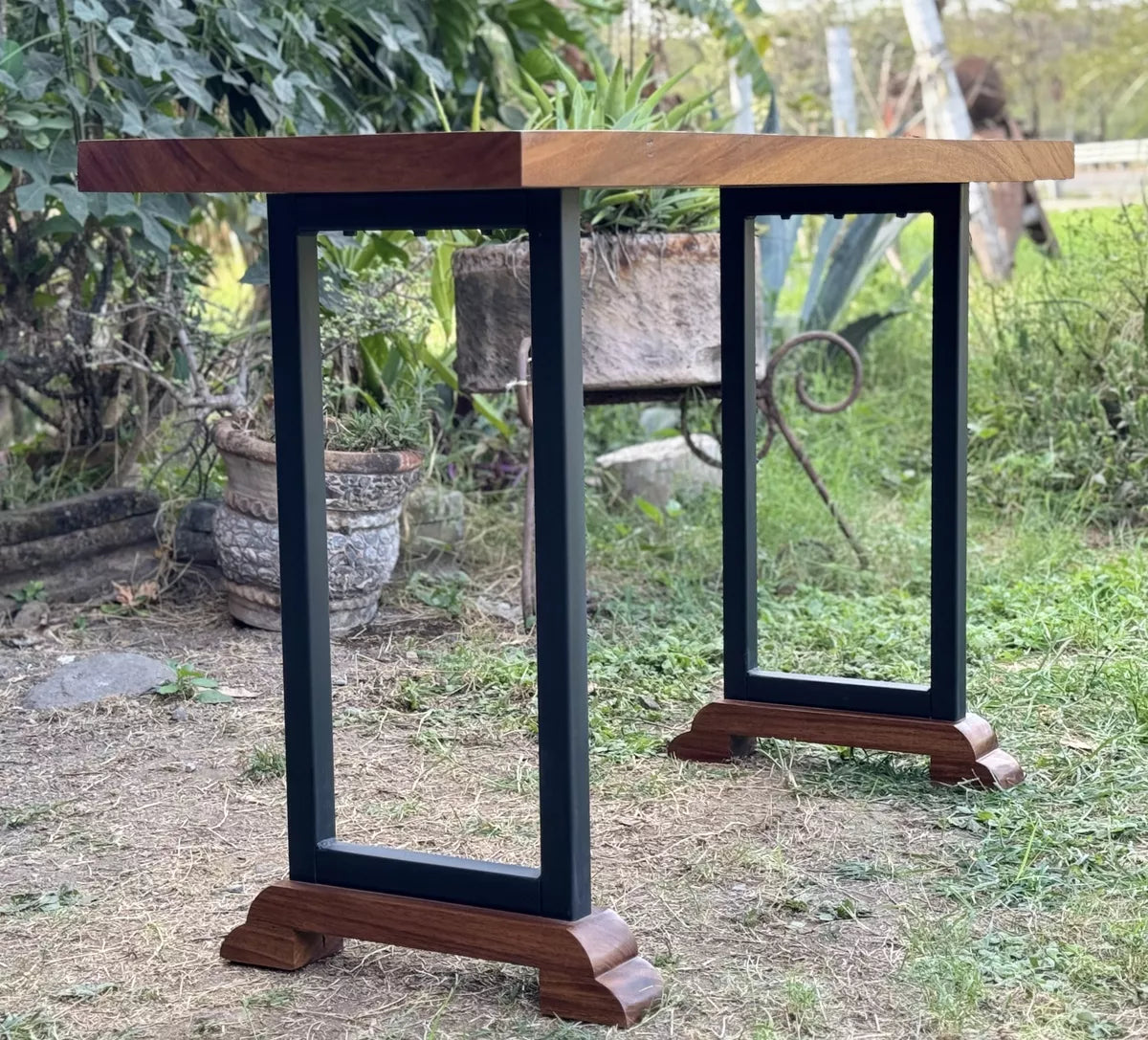 Beautiful Wrought Iron and Parota Antique Style Credenza Table.