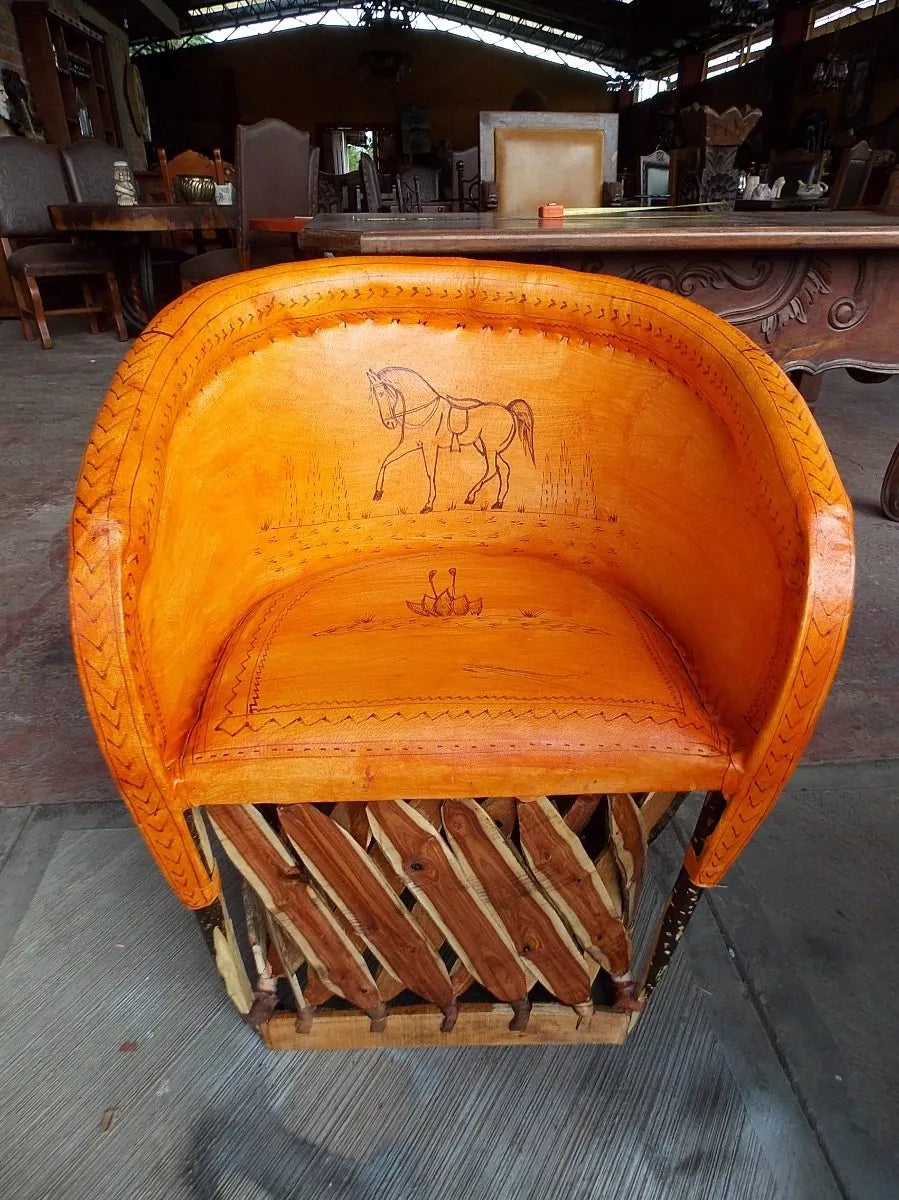 Hermoso Comedor De Equipales Pirograbados Estilo Antiguo.