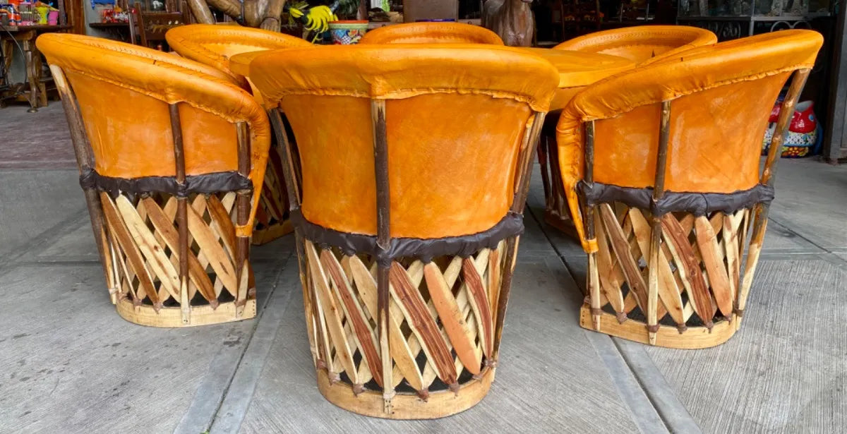 Equipal Dining Room 6 Chairs Aztec Pyrography Antique Style.