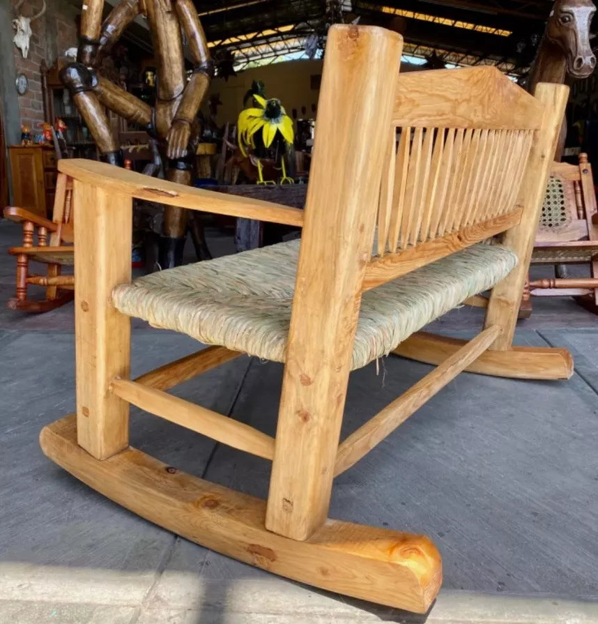Sustainable Wooden Rocking Bench for 2 People, Antique Style