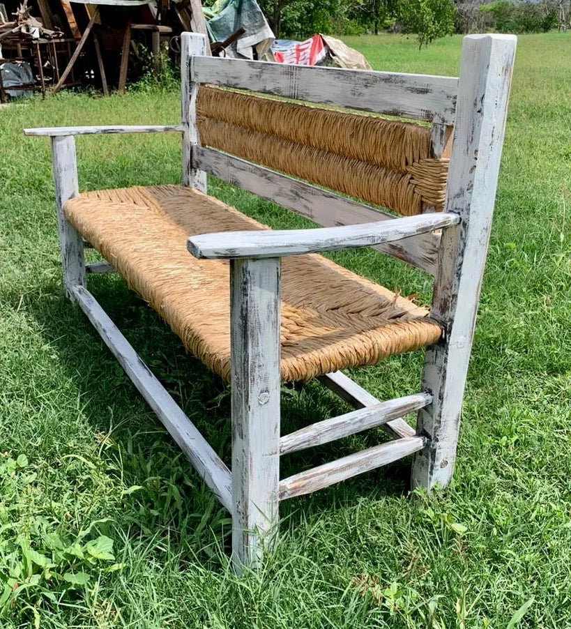 Vintage White Handcrafted Bench 3 Person Antique Style.
