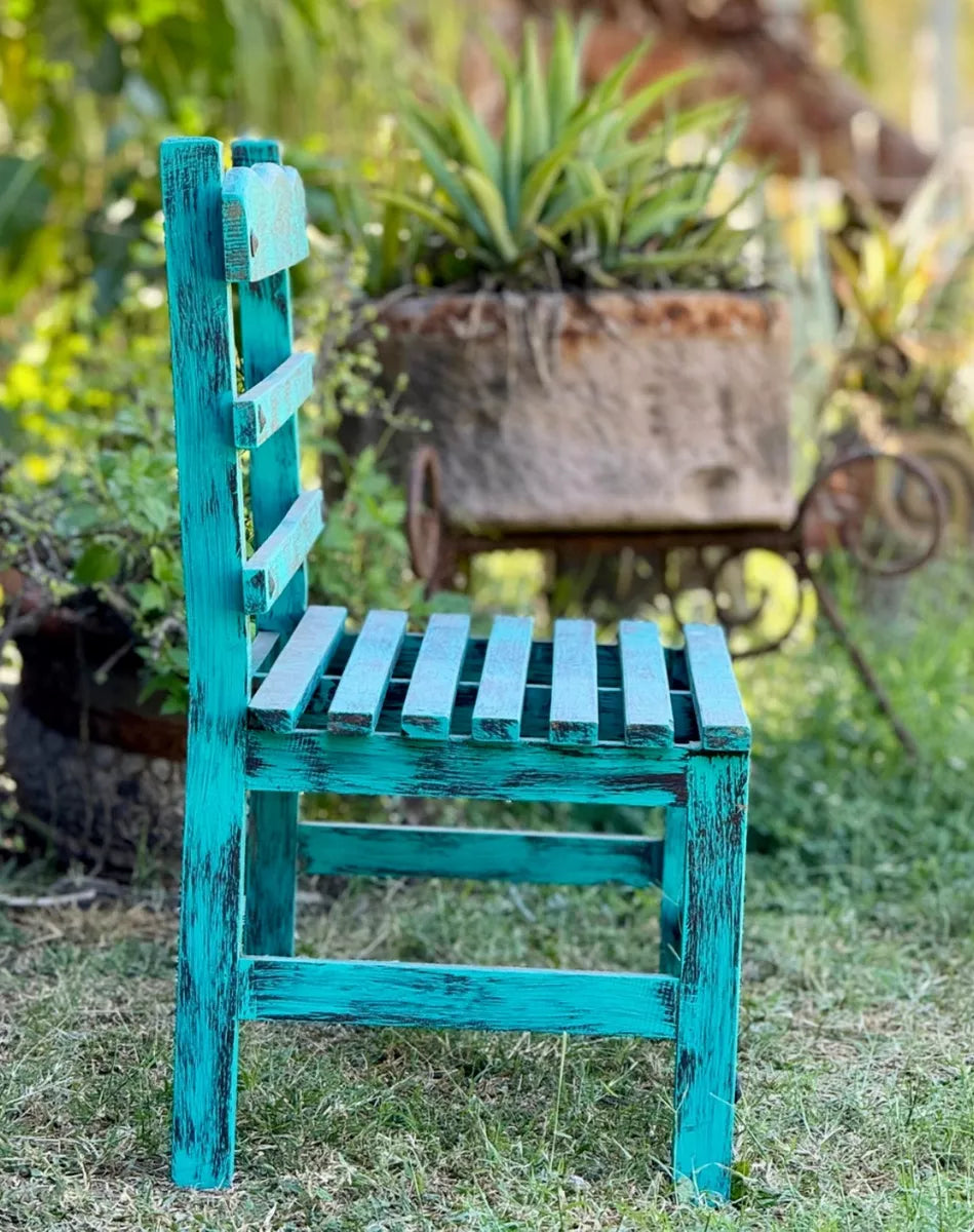 Silla Banca Artesanal 2 Personas Antiguo Turquesa Vintage