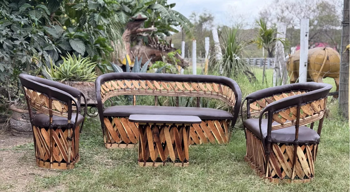Handcrafted Room Made of Equipal Wood Leather in Antique Stakes Style