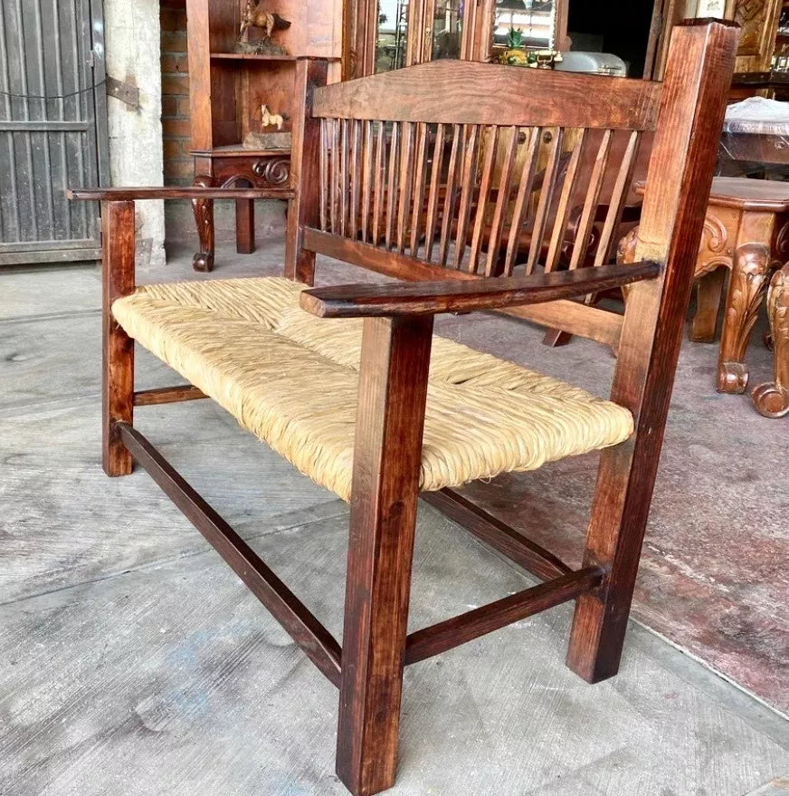 Sustainable Woven Antique Style 2-Person Handmade Bench
