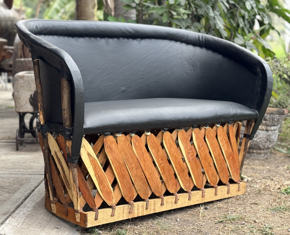 Black Handcrafted 2-Person Equipal Style Love Seat.
