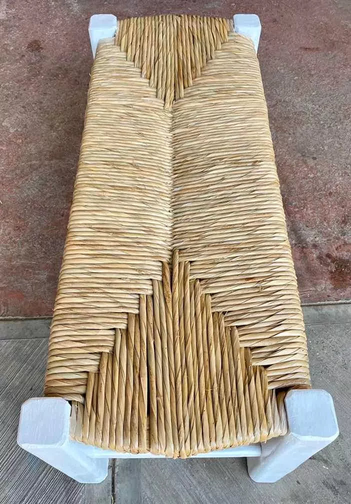 Banca Artesanal Blanca Madera Forja Tule Estilo Antiguo 80cm