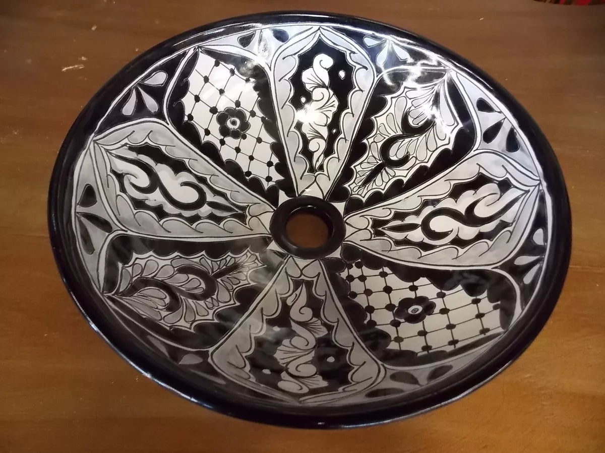 Talavera Round Countertop Sink with Antique Style Glass