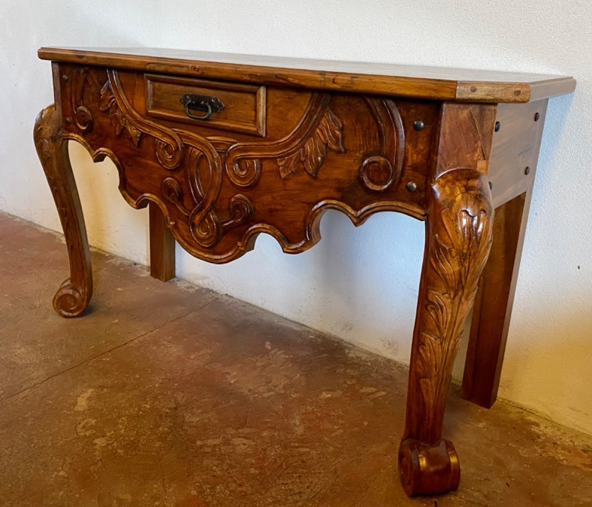 Mesquite Wood Carved Credenza in Ancient Conquest Style
