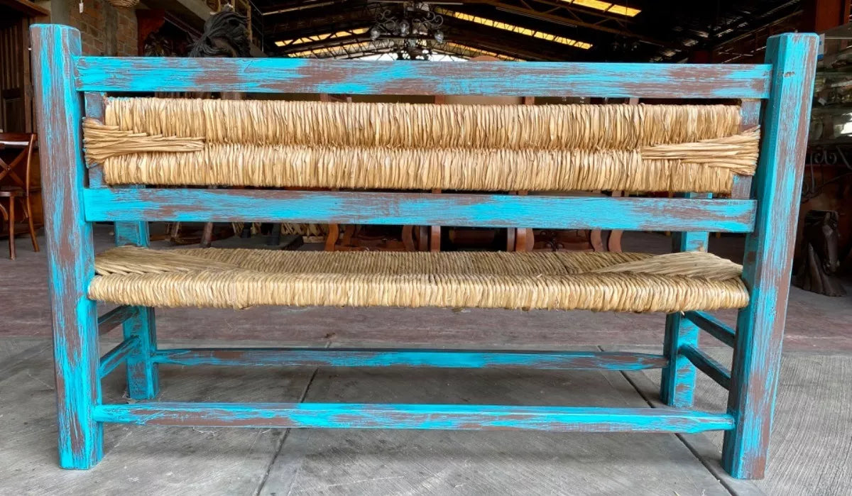 Vintage Woven 3-Person Antique Style Handmade Bench