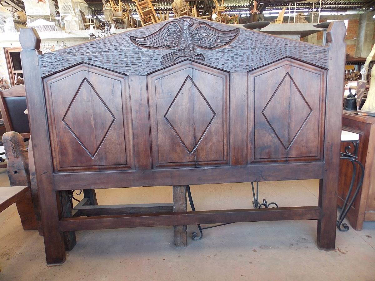 Antique Style Hand Carved Mesquite Headboard Bed.