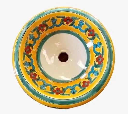 Round Talavera Countertop Sink. Antique Style