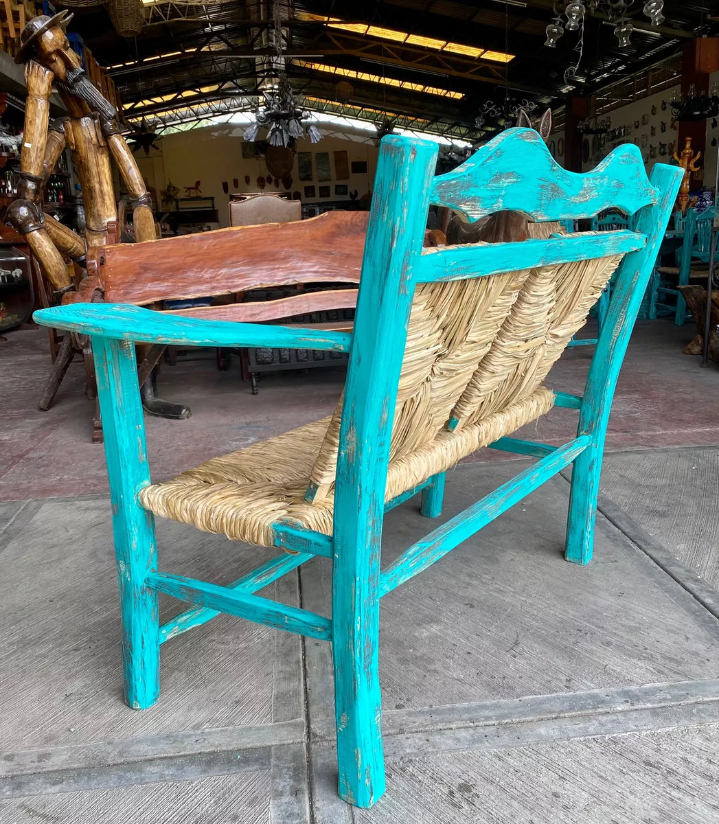 Vintage Turquoise 2-Person Antique Style Handcrafted Bench.