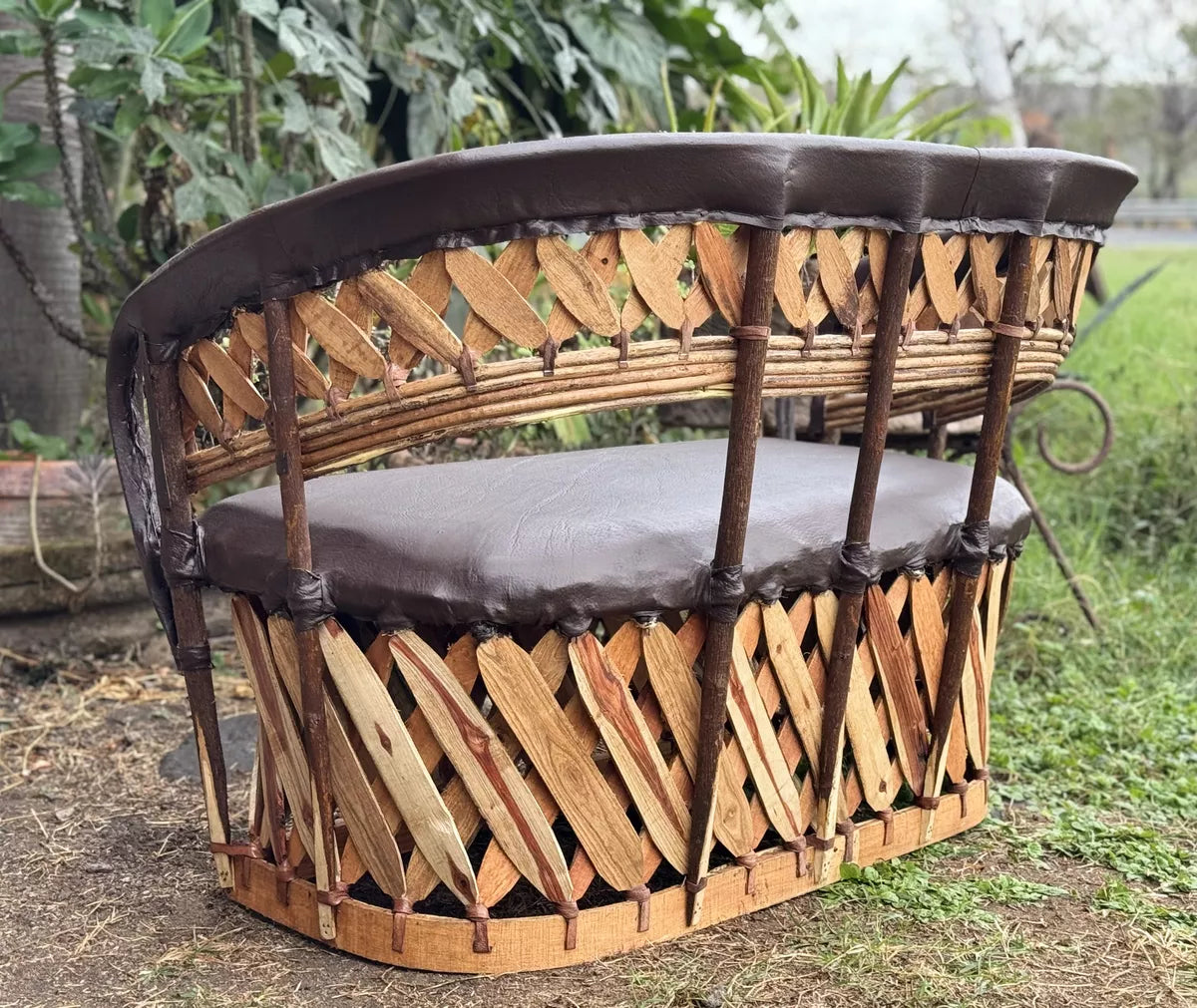 Antique Equipal Style 2 Person Love Seat Stakes.