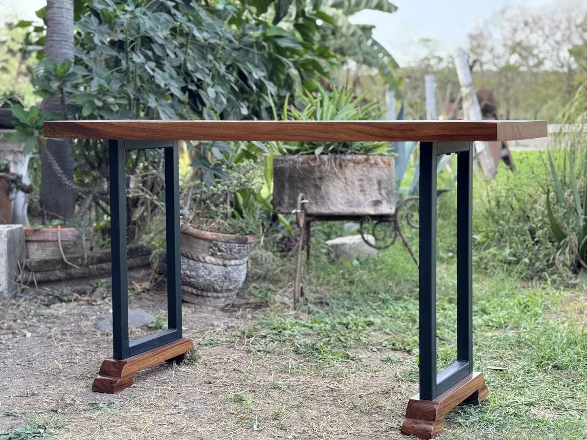 Beautiful Wrought Iron and Parota Antique Style Credenza Table.