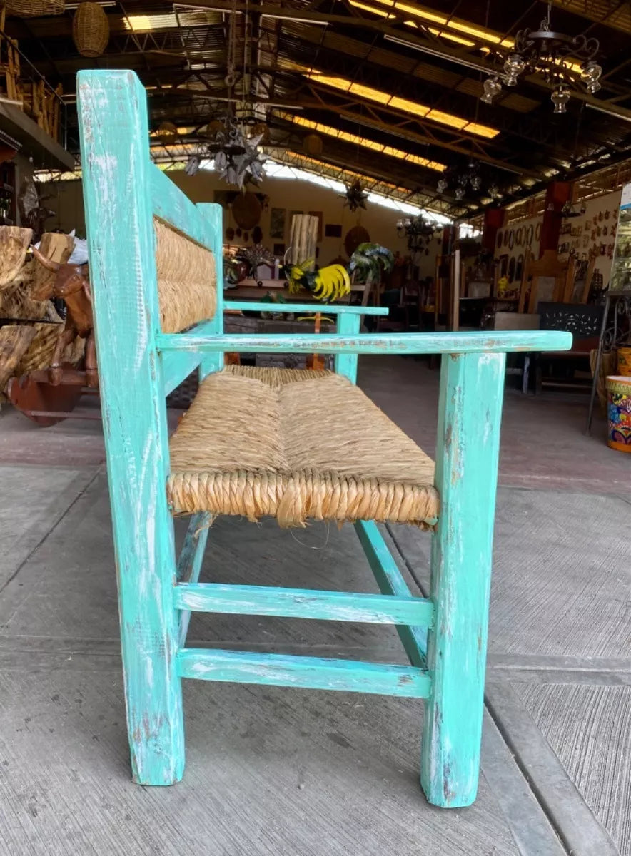 Woven 3-Person Vintage Style Antique Handmade Bench