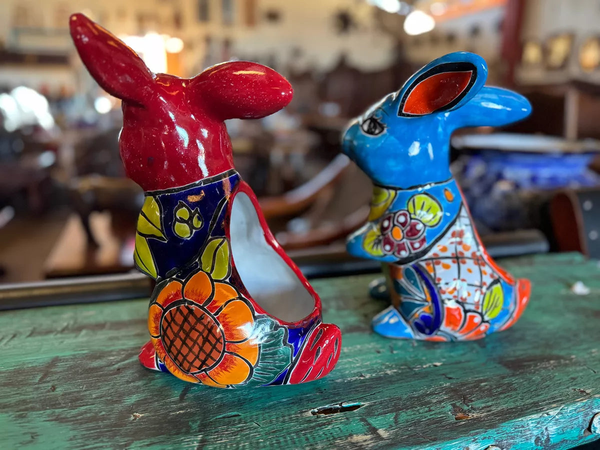 Pair of Fine Talavera Rabbit Planters. 2 Pieces.