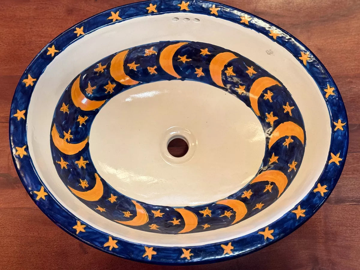 Lavabo Ovalin Gigante Artesanal Talavera Estilo Antiguo Luna