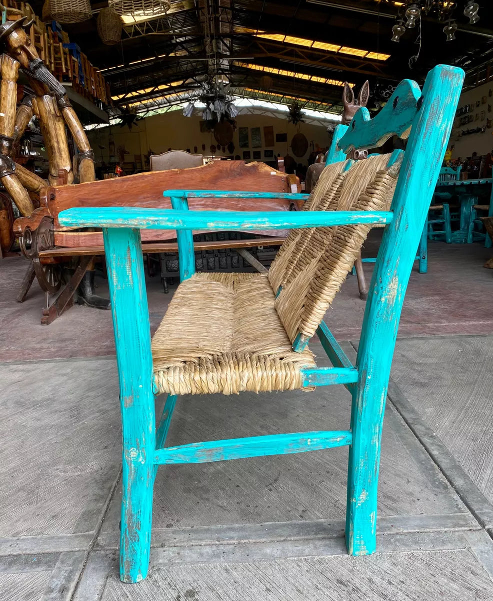Vintage Turquoise 2-Person Antique Style Handcrafted Bench.