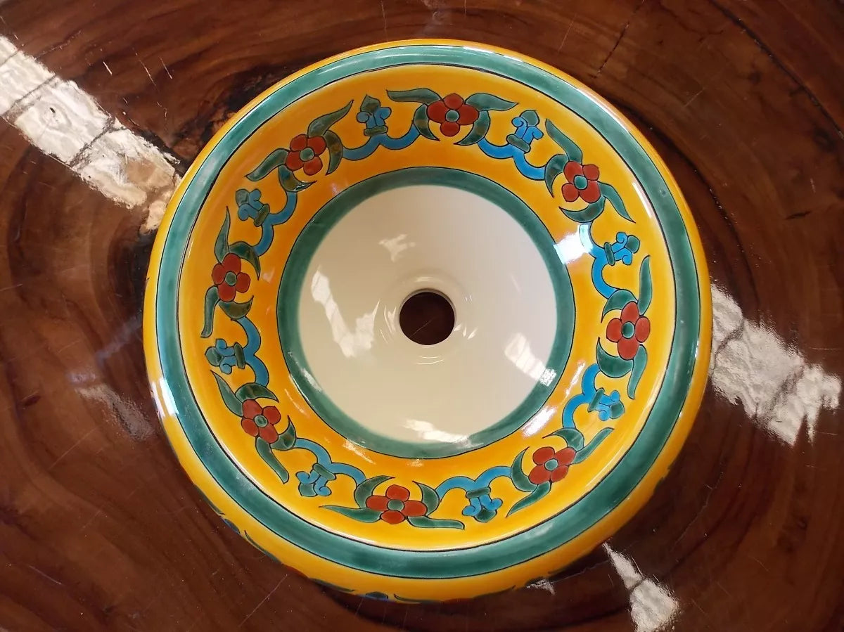 Round Talavera Countertop Sink. Antique Style