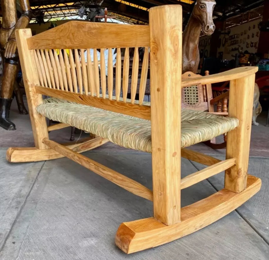 Sustainable Wooden Rocking Bench for 2 People, Antique Style