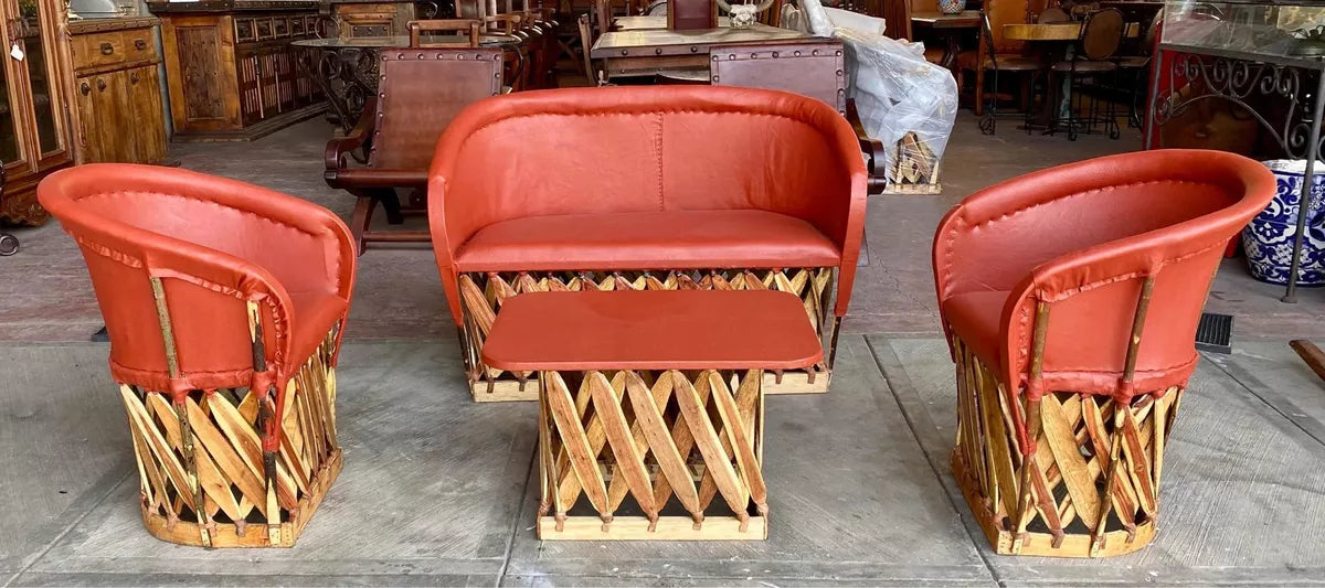 Equipal Handcrafted Room Made of Wood and Leather in an Antique Style.