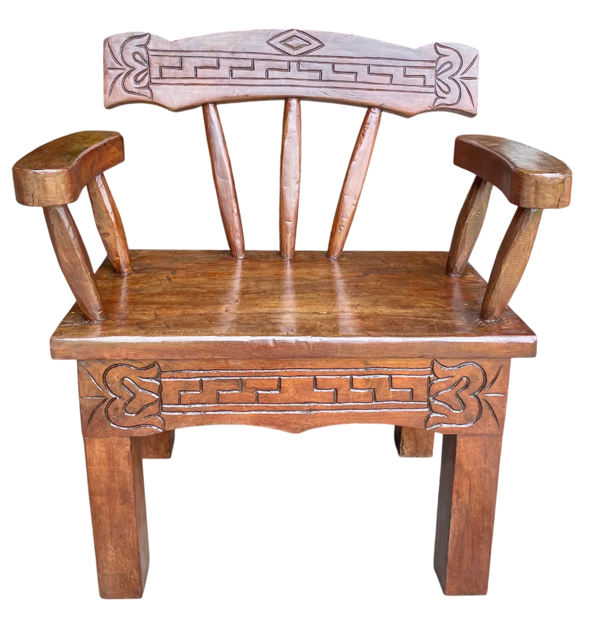 Antique and Original Hand-Carved Mesquite Wood Bench