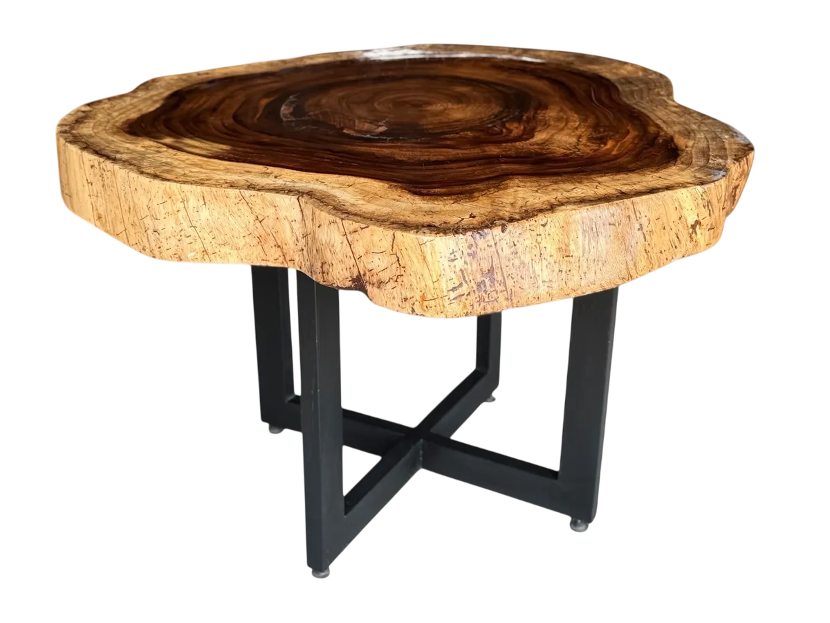 Mesa Comedor Redonda 4 Personas Rodaja Parota Estilo Antiguo