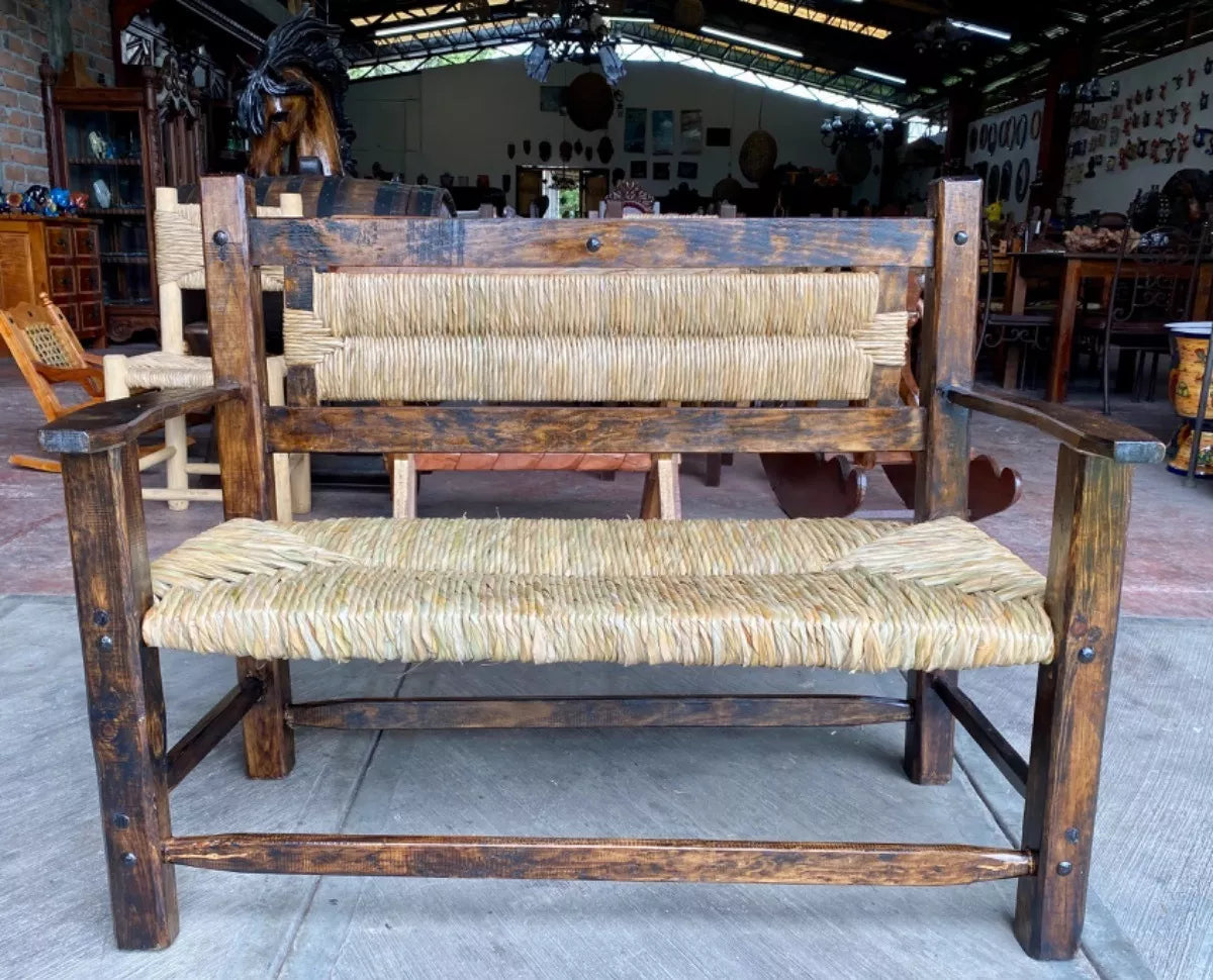 Sustainable, handcrafted bench for two people. Antique style.