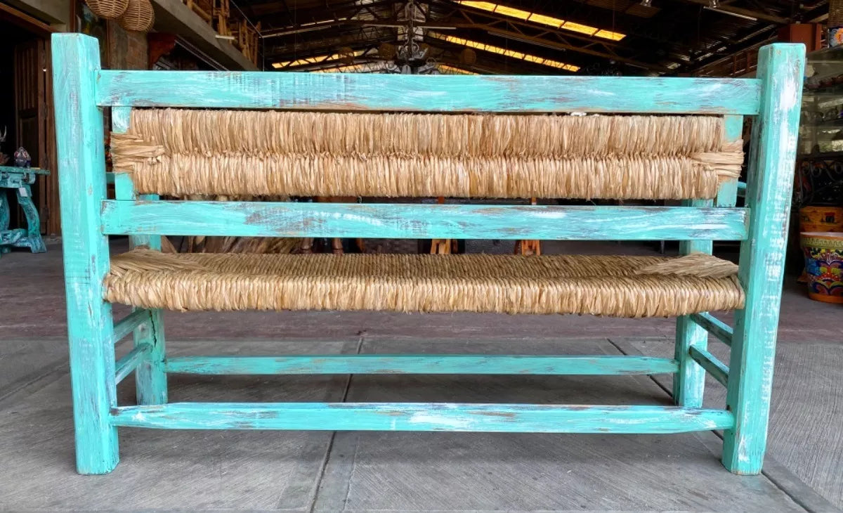 Woven 3-Person Vintage Style Antique Handmade Bench