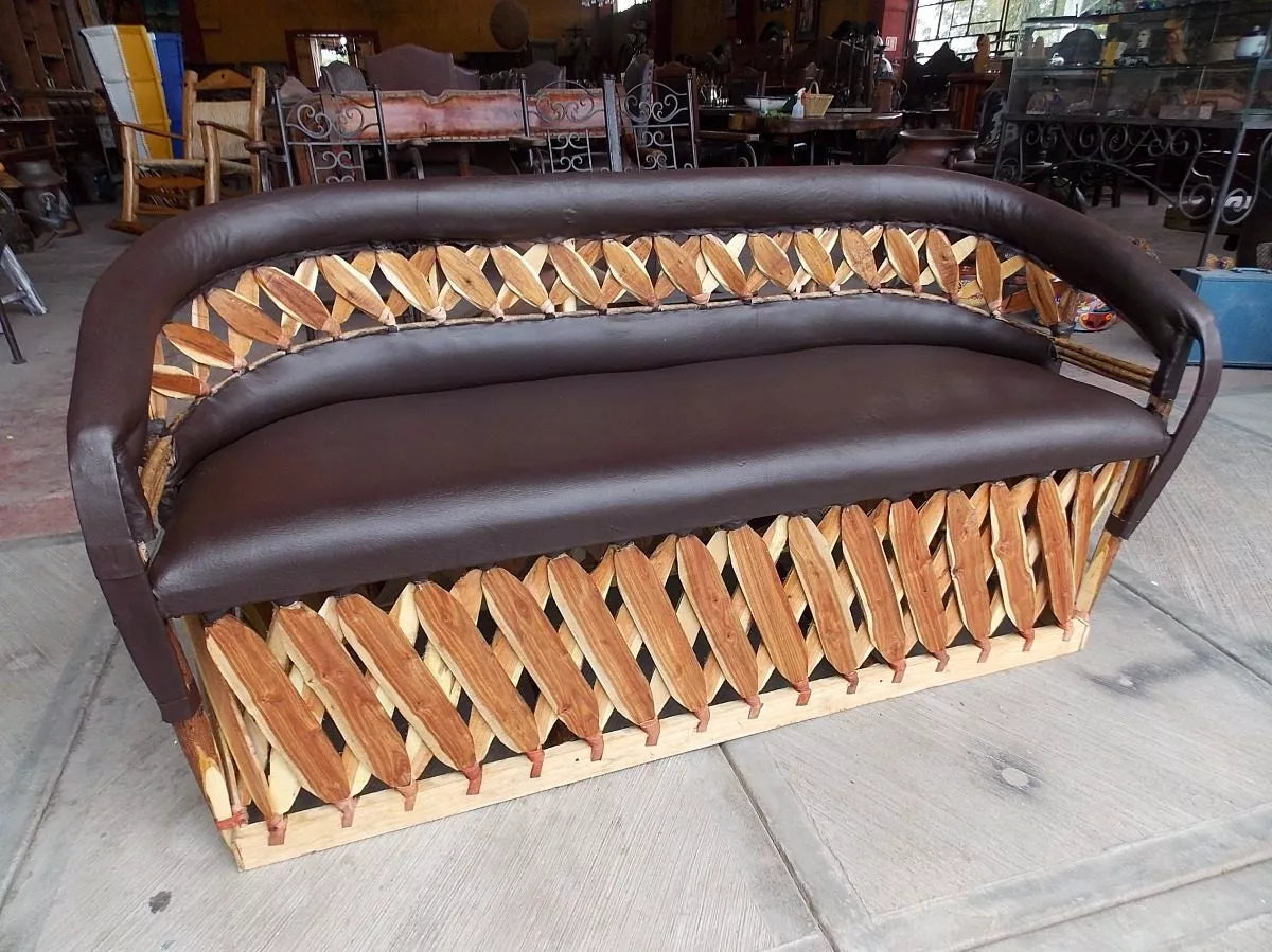 Beautiful Triple Equipal Armchair with Antique Style Fanny Pack