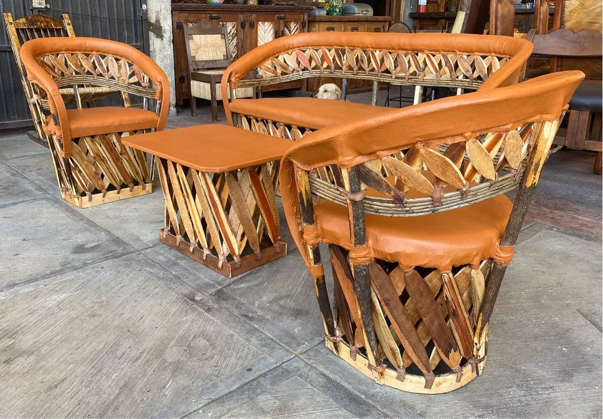 Equipal Handcrafted Room Made of Wood and Leather in an Antique Style.