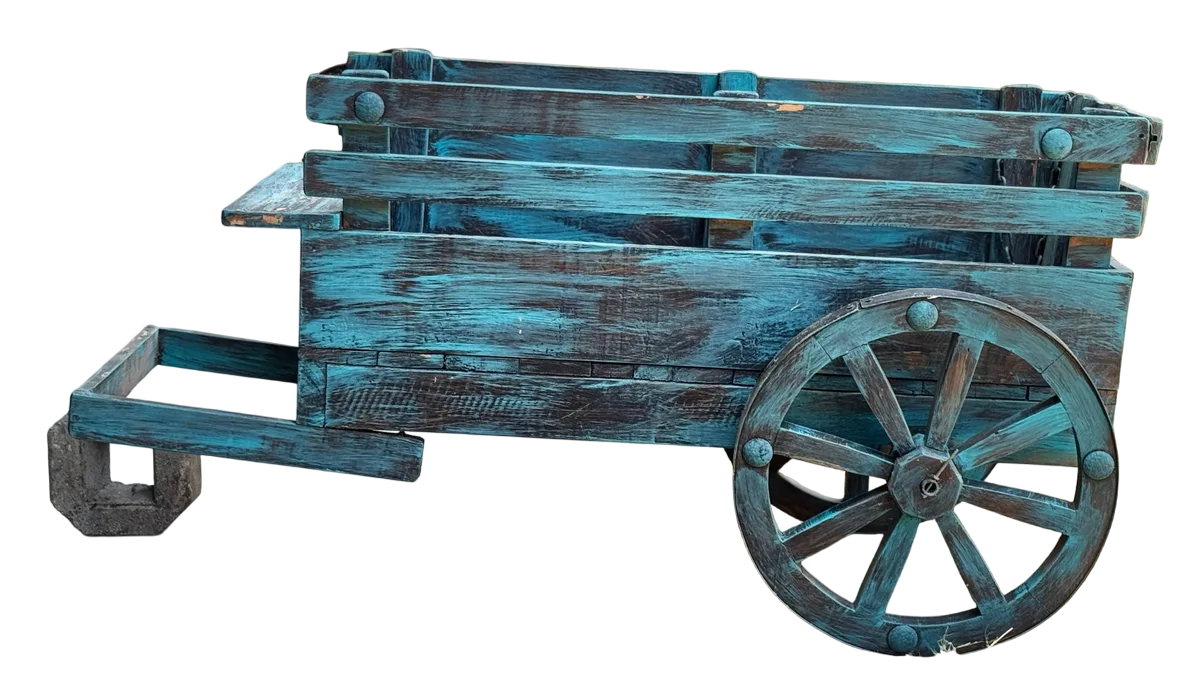 Carreta Artesanal En Madera Antigua De Encino Estilo Vintage