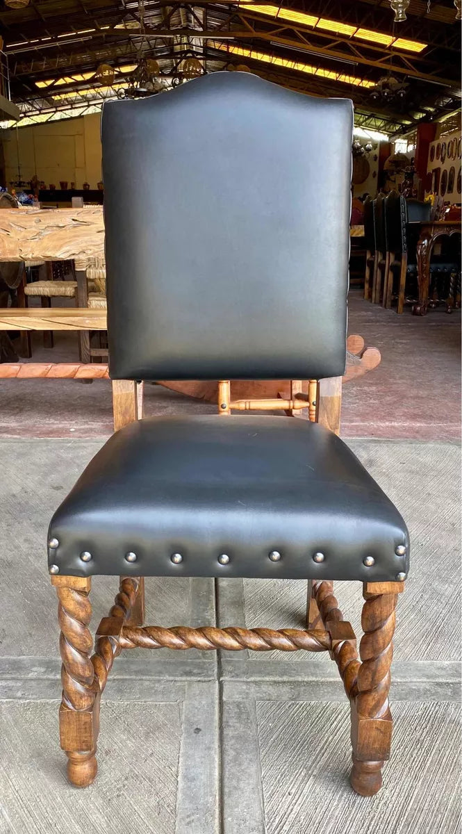 Mesquite Wood and Leather Dining Chair, Antique Torzal Style
