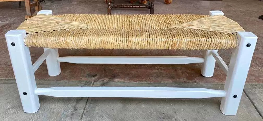 Banca Artesanal Blanca Madera Forja Tule Estilo Antiguo 80cm