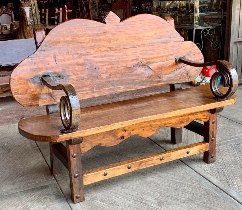 Antique and Original Rustic Bench in Spring Wood and Iron.
