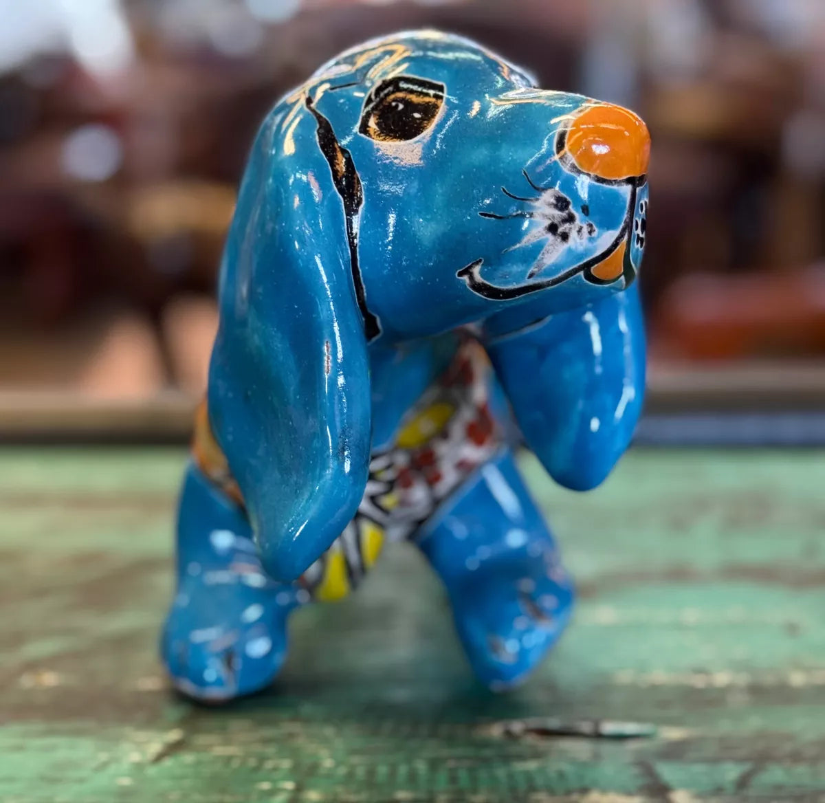 Dachshund Sculpture Figure in Fine Talavera